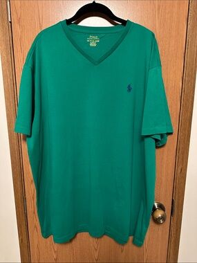 Polo by Ralph Lauren Green V-Neck Polo Shirt with Navy Logo